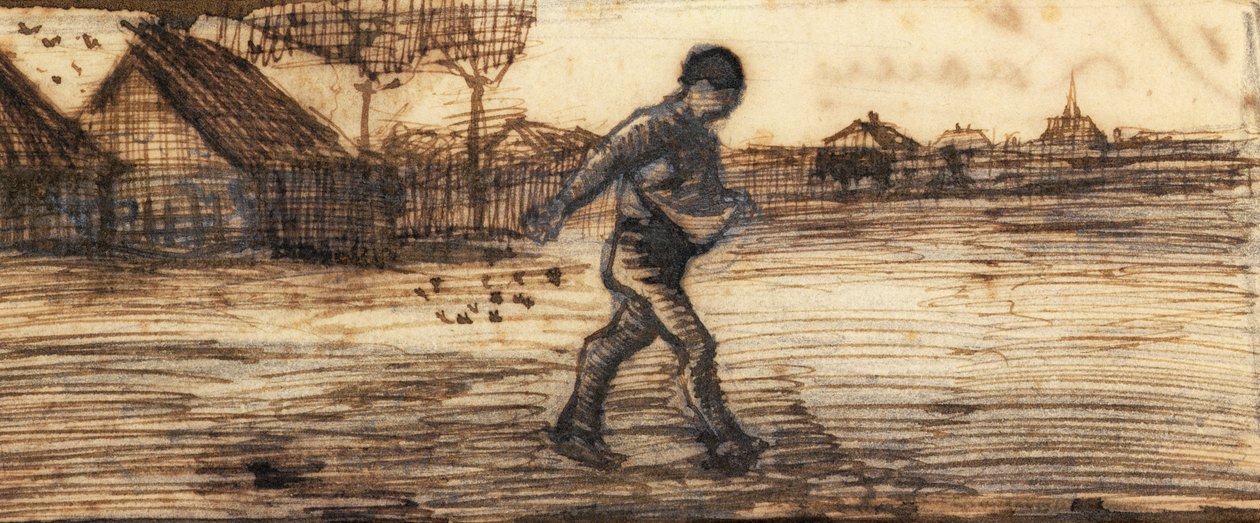 Sower, dört mevsimi temsil eden dört çizimden oluşan bir seriden (kalem, tükenmez kalem ve kağıt üzerine kahverengi mürekkep) (ayrıca bkz. 61643-4-6) by Vincent van Gogh