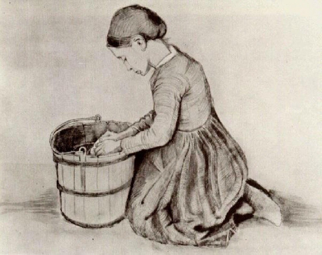 Vangogh kız diz çökmüş ön kova by Vincent van Gogh