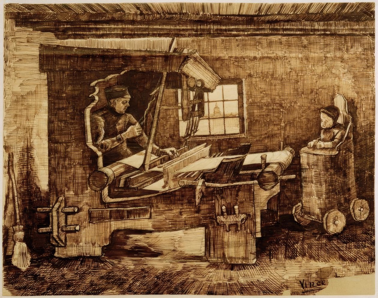 Weber mama sandalyesinde yürümeye başlayan çocukla by Vincent van Gogh