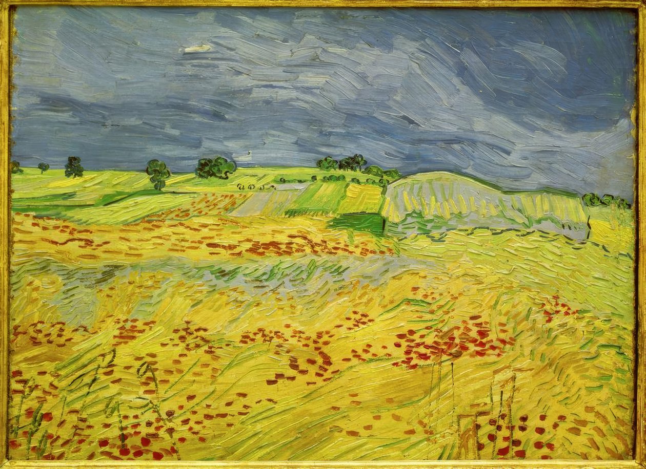 Fırtınalı bir gökyüzü ile buğday tarlası by Vincent van Gogh