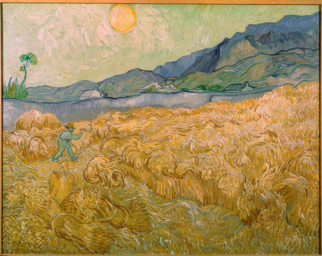 Yükselen güneş ile orak makineleri ile buğday tarlası by Vincent van Gogh