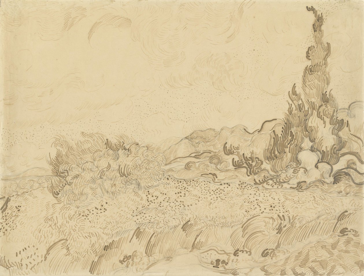 Selvi ağaçları ile buğday tarlası2 by Vincent van Gogh