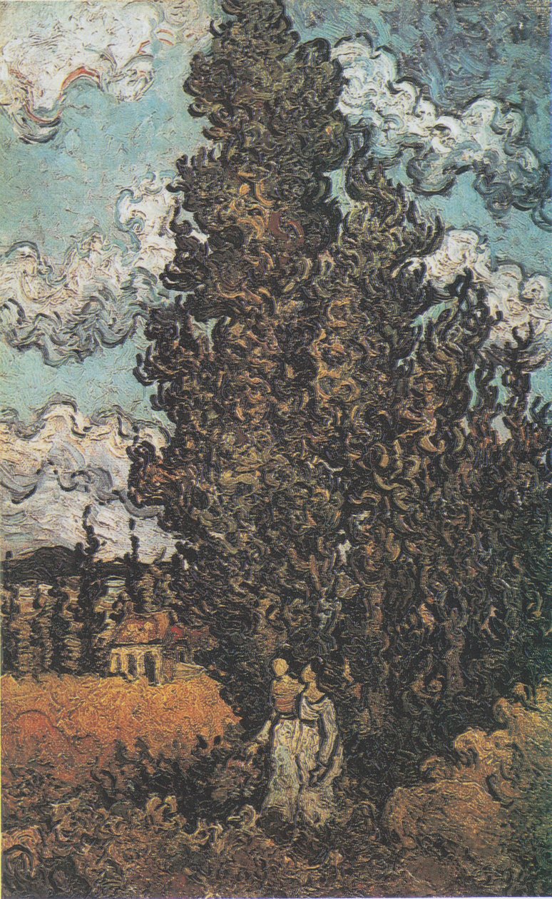 Selvi ağaçları ve iki kadın by Vincent van Gogh
