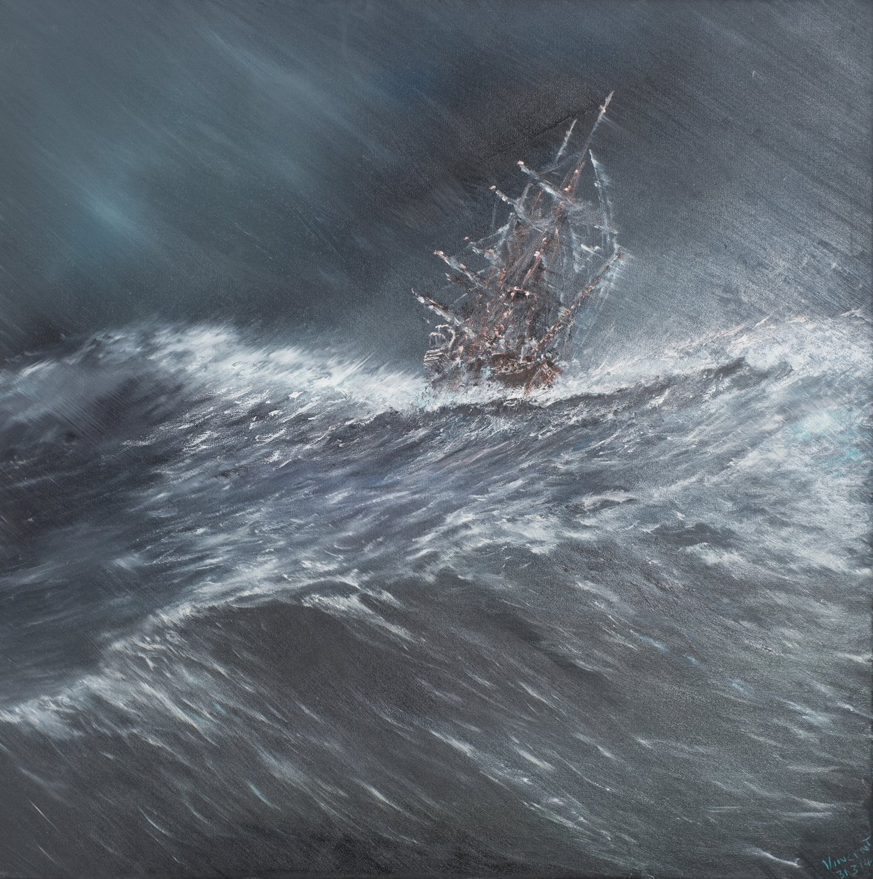 Cape Horn açıklarında bir fırtınada Beagle (2) 24 Aralık 1832, 2014, (Tuval Üzerine Yağlıboya) by Vincent Alexander Booth