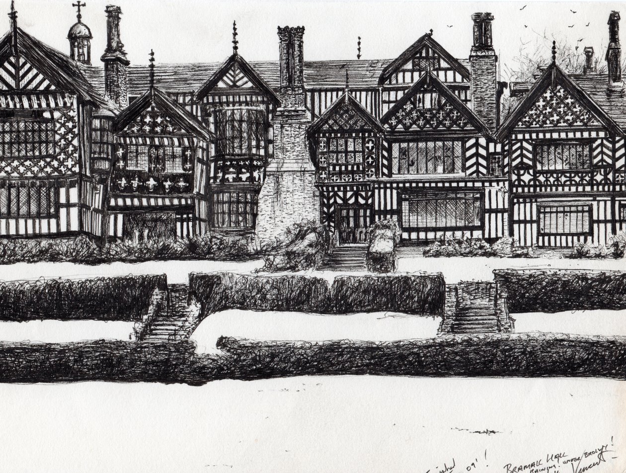 Bramall Hall Bramhall, 2004, (kağıt üzerine mürekkep) by Vincent Alexander Booth