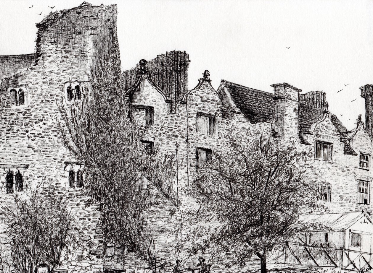Castle Harap Hay on Wye, 2007, (kağıt üzerine mürekkep) by Vincent Alexander Booth