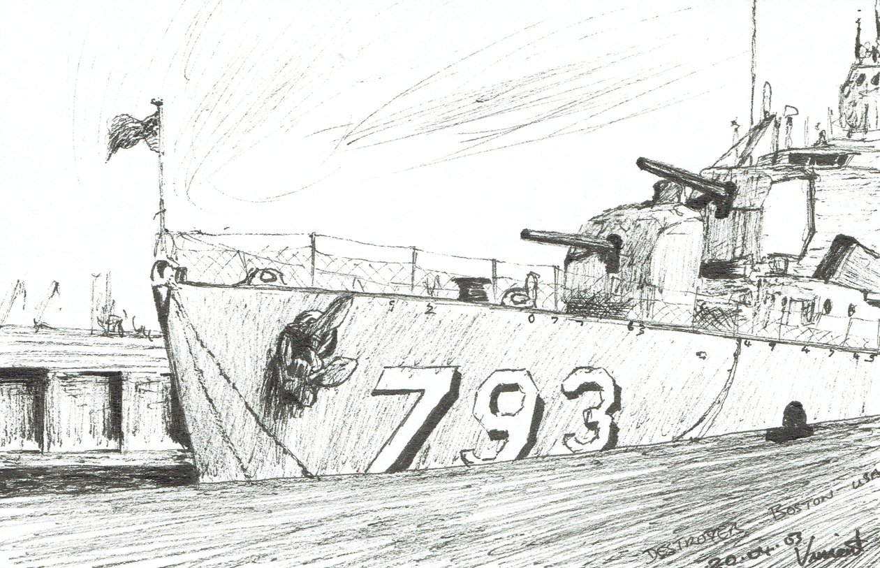 Destroyer 793 Boston Denizcilik Müzesi, 2003, (Kağıt üzerine mürekkep) by Vincent Alexander Booth