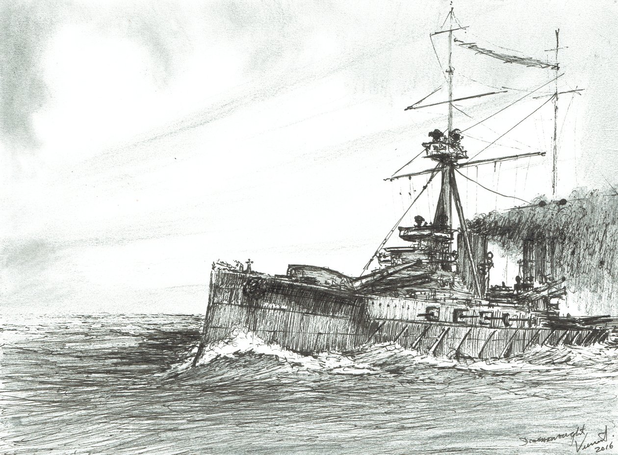 HMS Dretnot denizde, 2017, (Kağıt üzerine mürekkep) by Vincent Alexander Booth