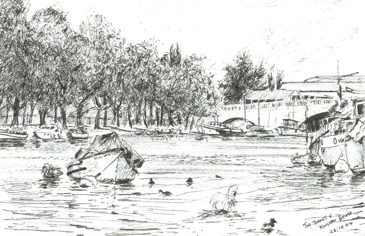 Kingston Bridge Londra, 2004, (Kağıt üzerine mürekkep) by Vincent Alexander Booth