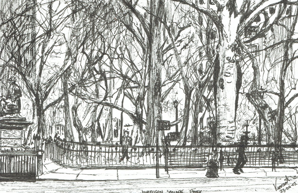 Madison square park New York, 2003, (Kağıt üzerine mürekkep) by Vincent Alexander Booth
