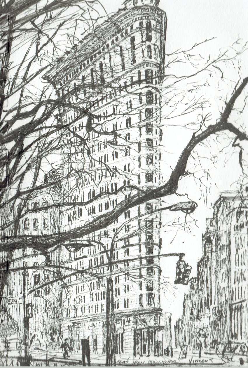 New York Yassı Demir Binası, 2003, (kağıt üzerine mürekkep) by Vincent Alexander Booth