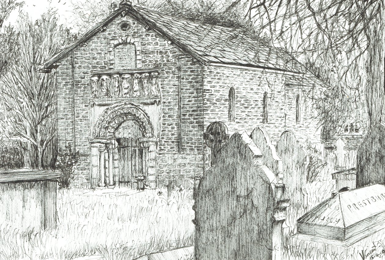 Old Church, Prestbury, 2009, (Kağıt üzerine mürekkep) by Vincent Alexander Booth