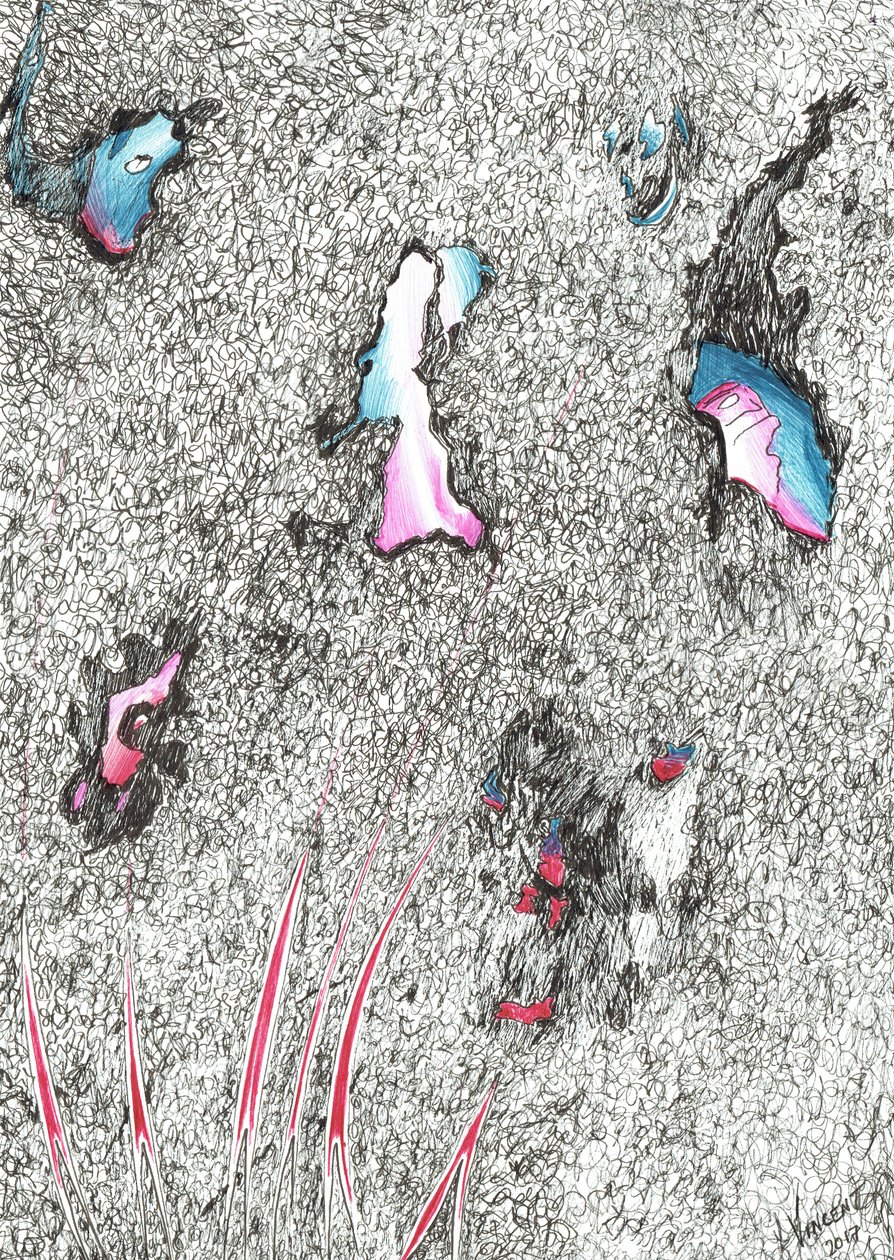 Paleheads, 2017, (kağıt üzerine mürekkep) by Vincent Alexander Booth