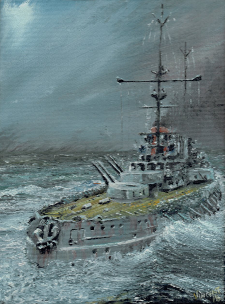 SMS Friedrich der Grosse, Jutland 1916, 2016, (tuval üzerine yağlı boya) by Vincent Alexander Booth