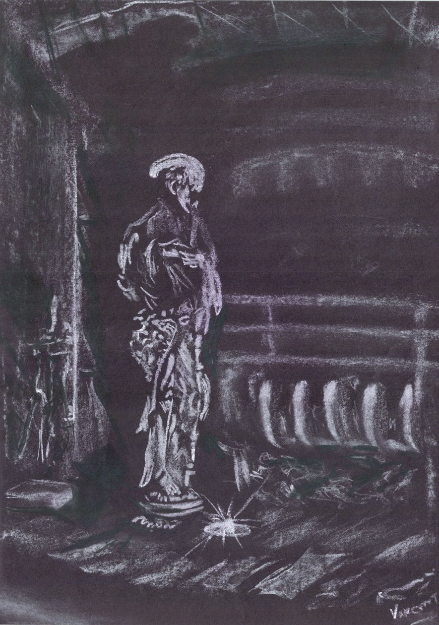 Mum ışığında şöminenin yanında heykel by Vincent Alexander Booth