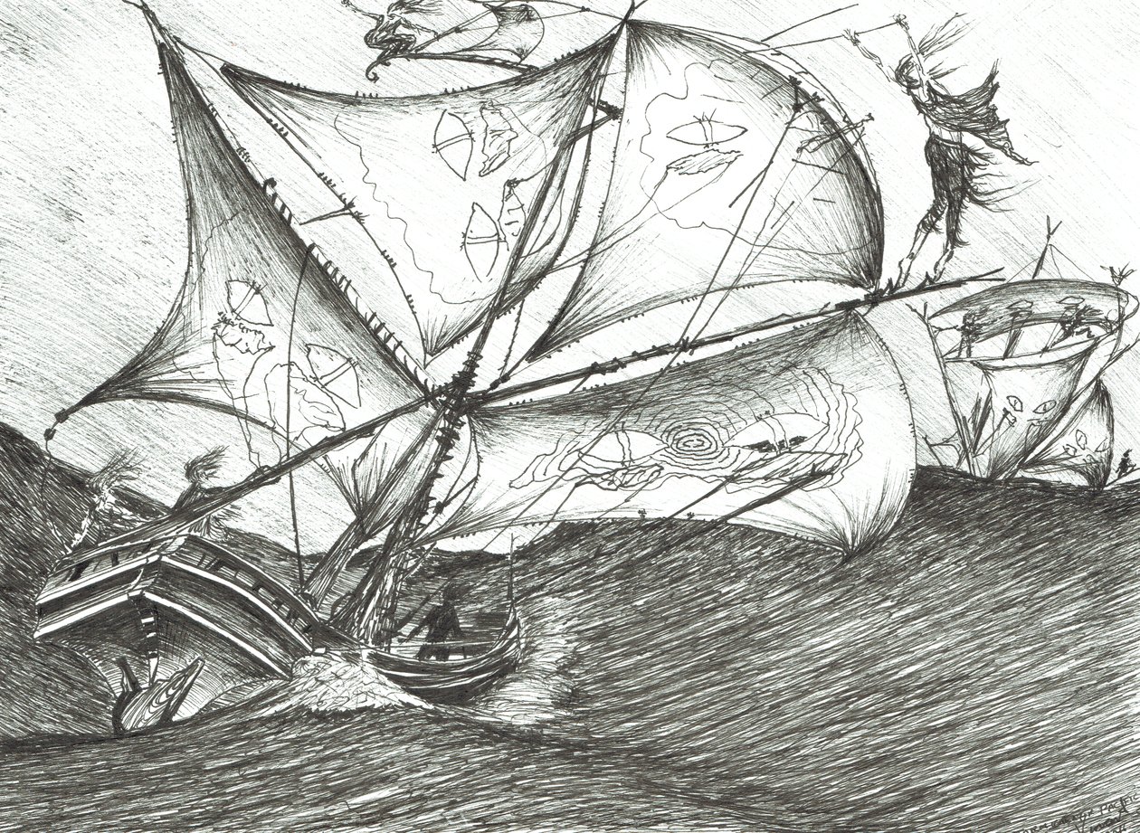 Storm Creators Hint Okyanusu, 2017, (Kağıt Üzerine Mürekkep) by Vincent Alexander Booth