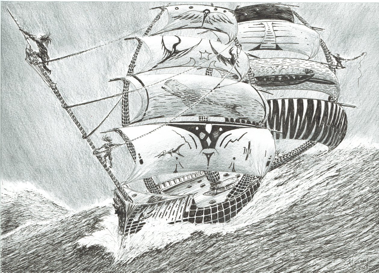 Storm Creators Irish Sea, 2017, (Kağıt Üzerine Mürekkep) by Vincent Alexander Booth