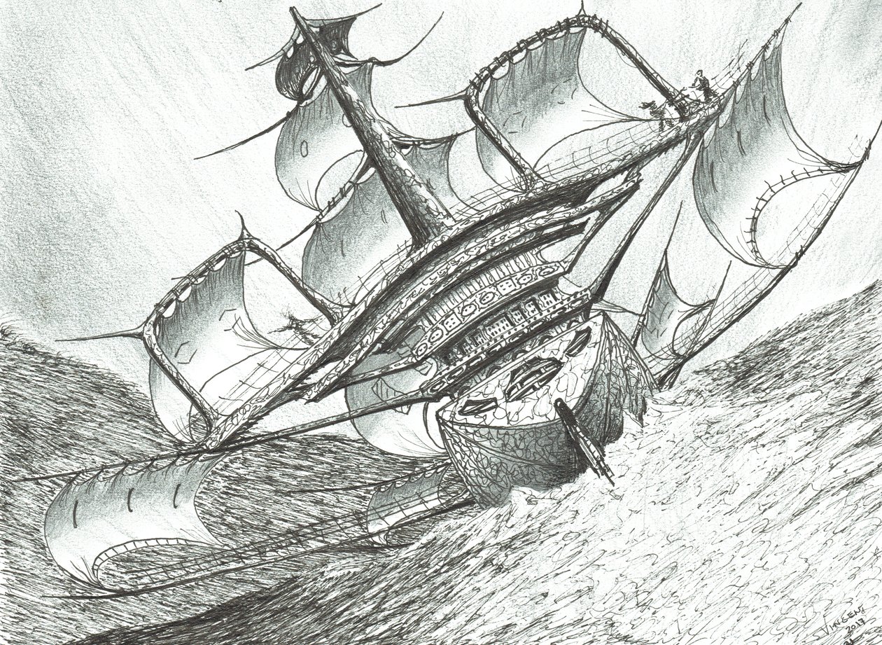 Storm Creators Riiser-Larsen Sea, 2017, (Kağıt Üzerine Mürekkep) by Vincent Alexander Booth