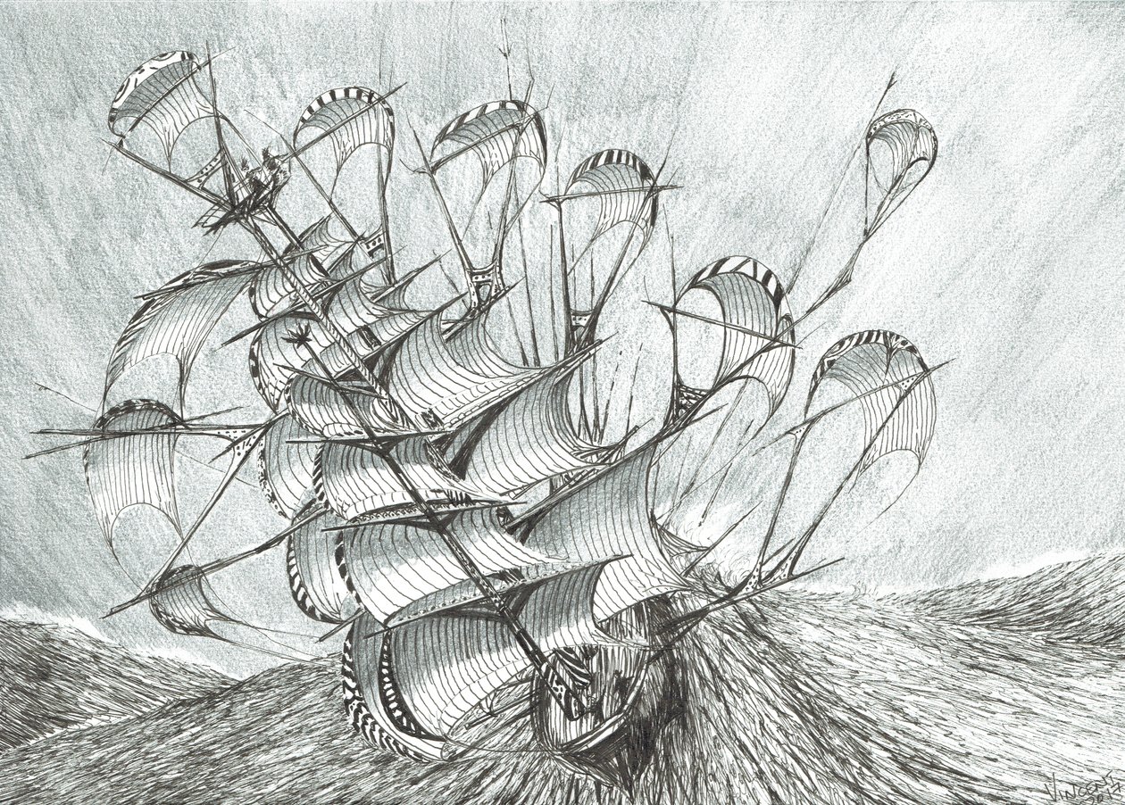 Storm Creators Güney Çin Denizi, 2017, (Kağıt Üzerine Mürekkep) by Vincent Alexander Booth