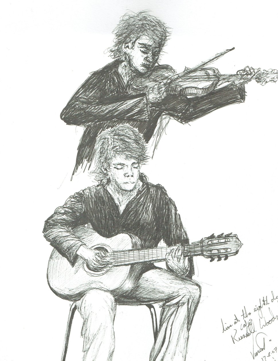 Gitarist ve kemancı 8. gün kafede Manchester, 2007 by Vincent Alexander Booth