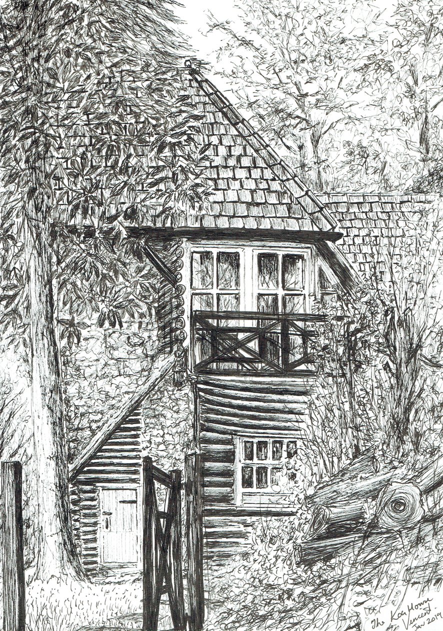 The Log House, 2019, (kağıt üzerine mürekkep) by Vincent Alexander Booth