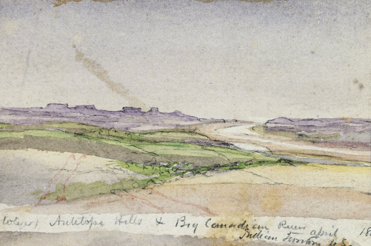 Antelope Hills ve Big Canadian River, 1869 (kağıt üzerine sulu boya) by Vincent Colyer
