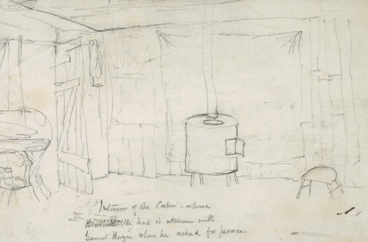 Black Kettle'ın barış istediğinde General Hazen ile arabuluculuk yaptığı Kabinin içi, 1869-71 by Vincent Colyer