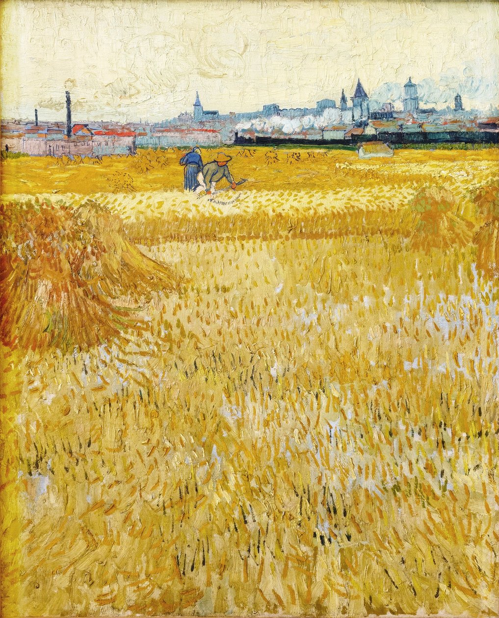 Arles: Buğday Tarlalarından Görünüm Biçerdöverler, 1888. by Vincent van Gogh