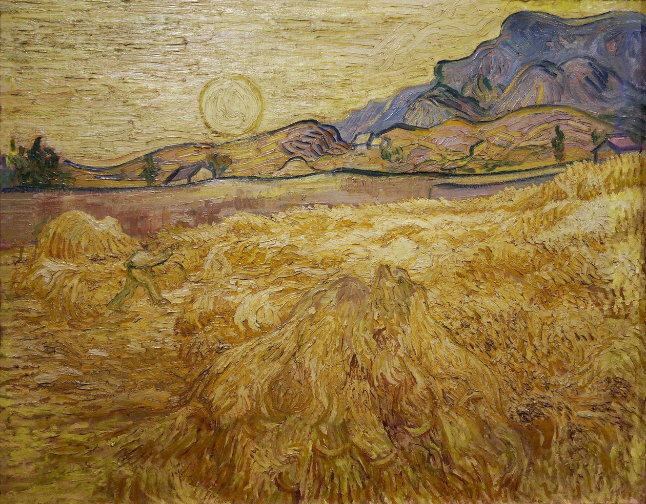 Azrail ve güneş ile buğday tarlası, 1889. by Vincent van Gogh