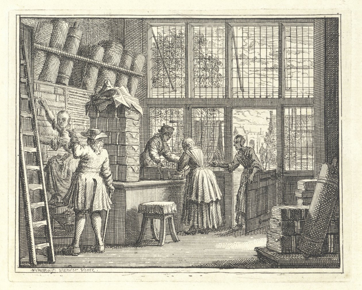 Bir kumaş mağazasının içi by Vincent Laurensz. van der Vinne (II)