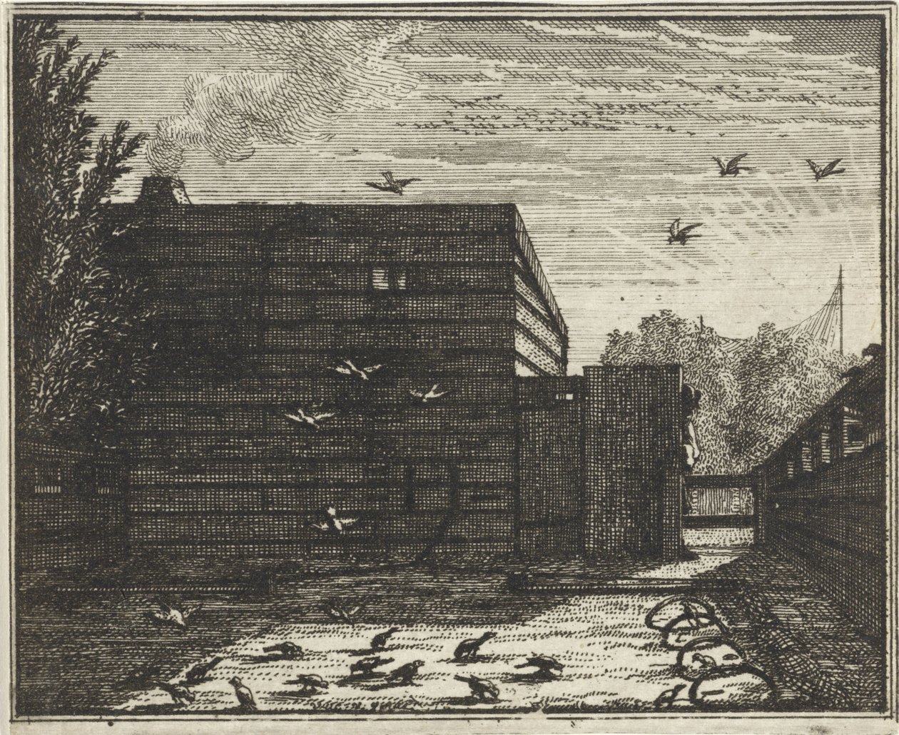 Bir kuş tuzağı, bir çitin arkasındaki adam by Vincent Laurensz. van der Vinne (II)