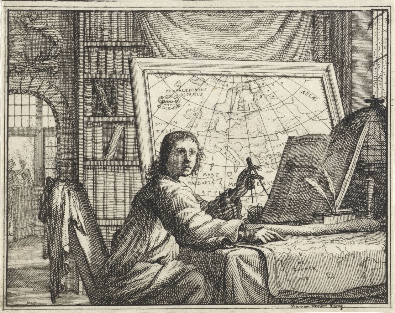 Haritalarda pusula olan adam by Vincent Laurensz. van der Vinne (II)