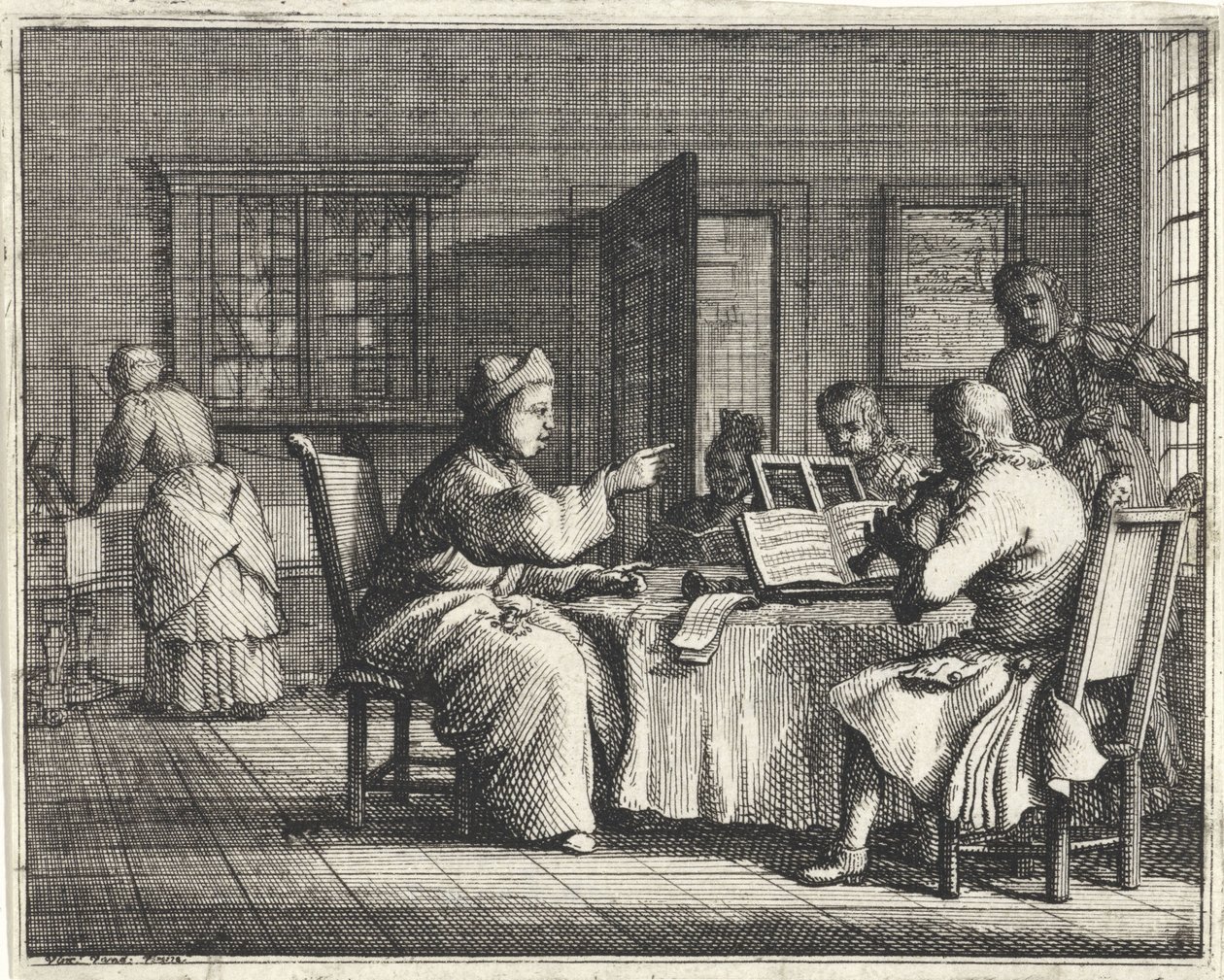 Öğrencileri ile müzik öğretmeni by Vincent Laurensz. van der Vinne (II)