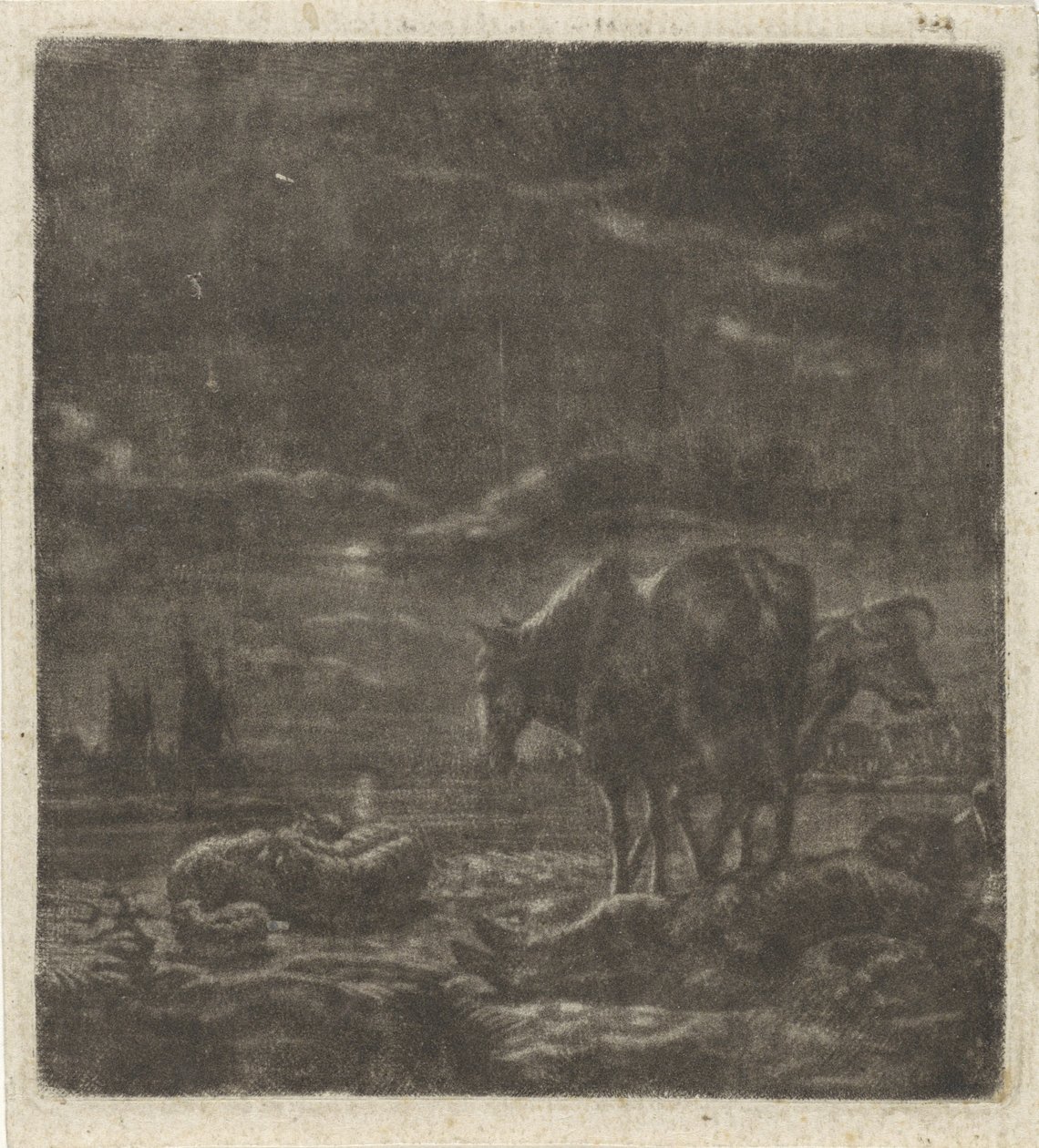 Uyuyan çoban ve sığır ile gece manzarası by Vincent Laurensz. van der Vinne (II)