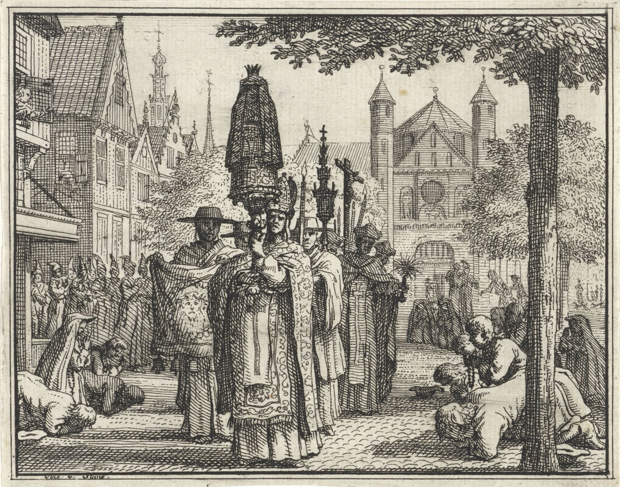 Bir cadde boyunca bir heykel ile alayı by Vincent Laurensz. van der Vinne (II)