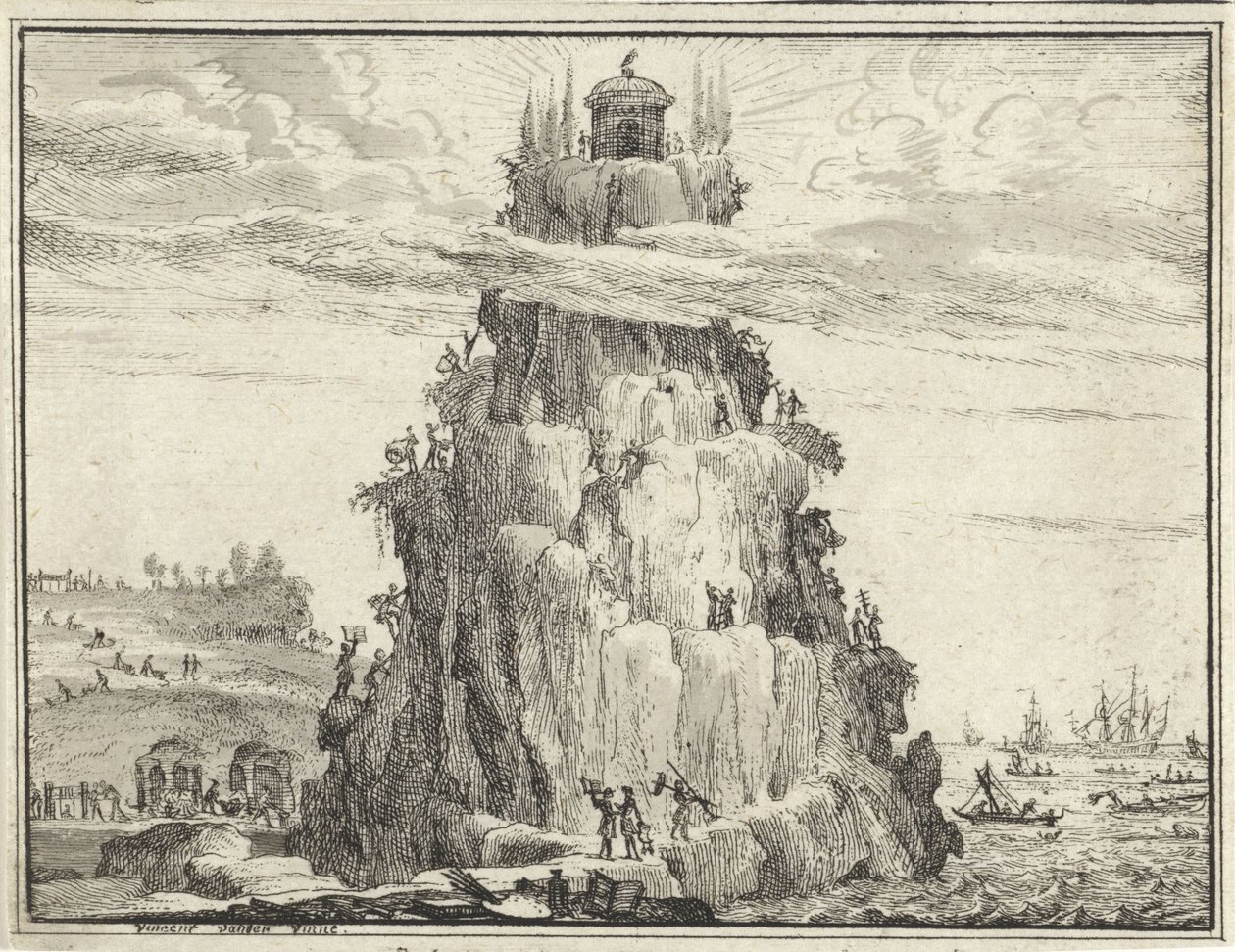 Bir kayanın üzerinde bilgelik tapınağı by Vincent Laurensz. van der Vinne (II)