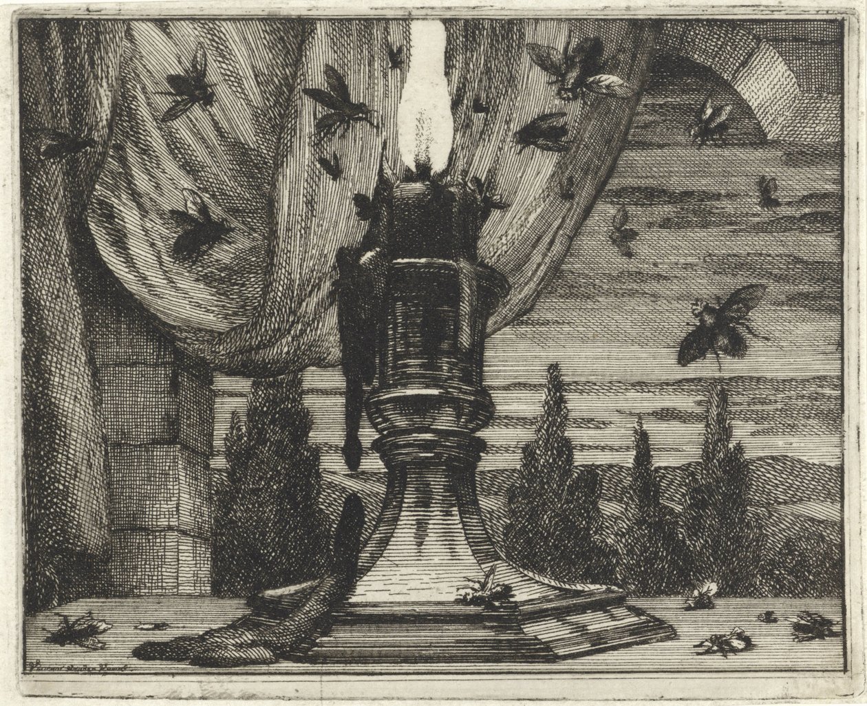 Sinekler bir mum ışığına çekilir by Vincent Laurensz. van der Vinne (II)