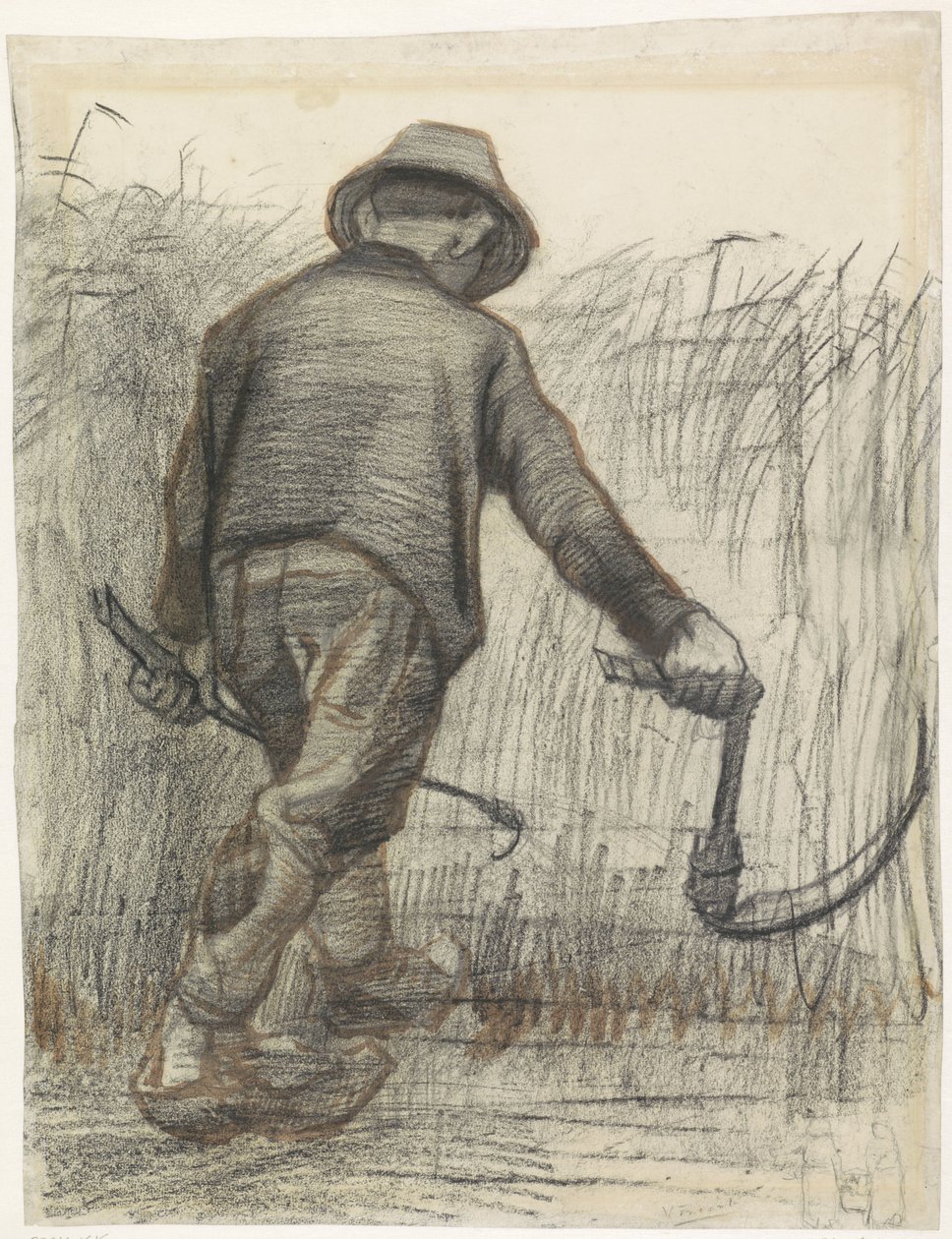Arkadan görülen şapkalı mısır kesici by Vincent van Gogh (signed by artist)