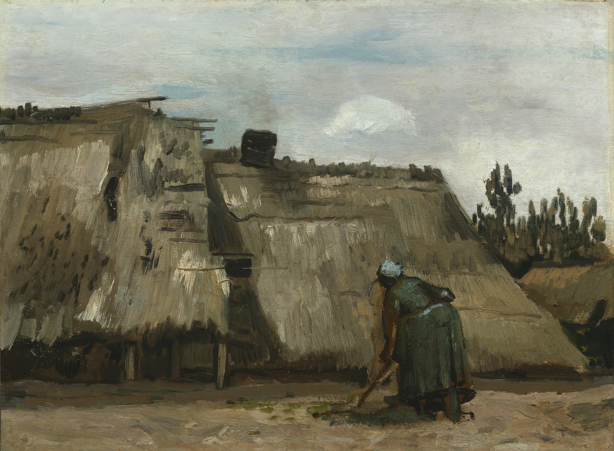 Kulübesinin Önünü Kazan Köylü Kadın, c. 1885. by Vincent van Gogh