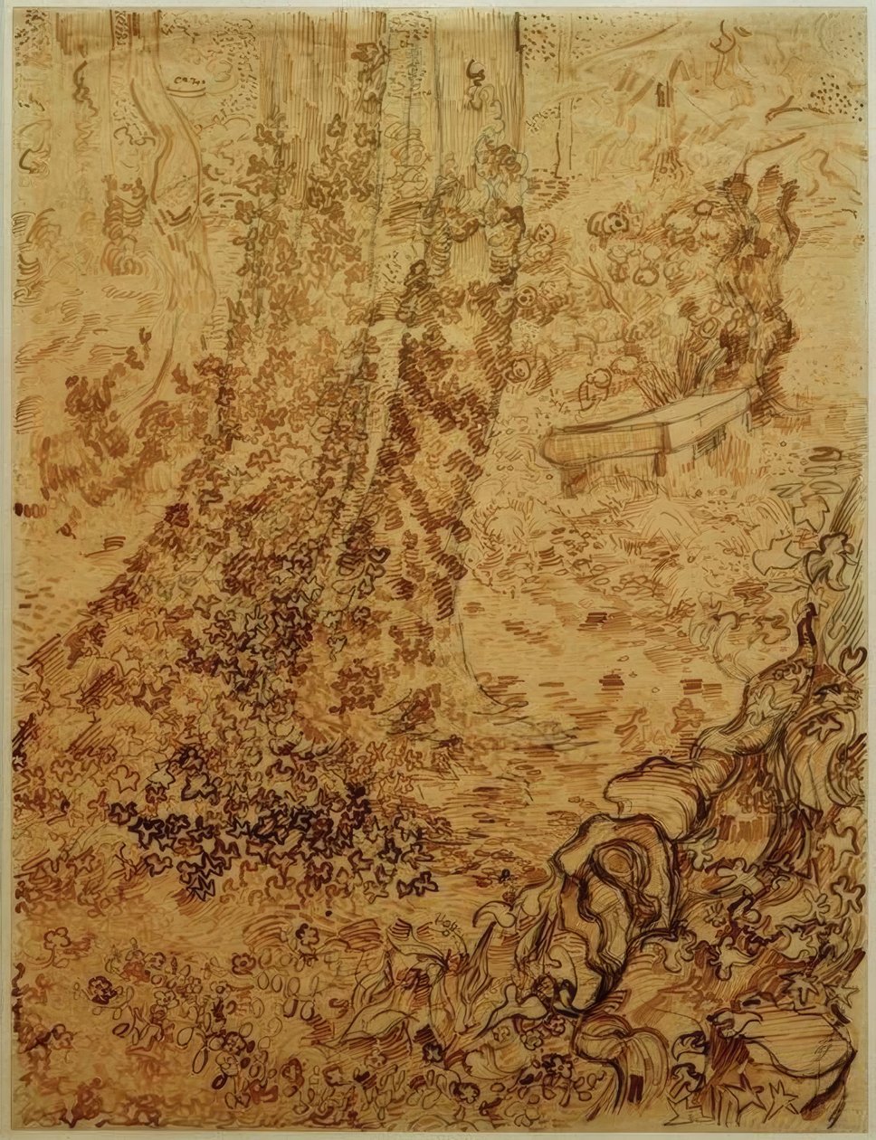 Sanatoryum bahçesinde sarmaşıklı ağaçlar by Vincent van Gogh