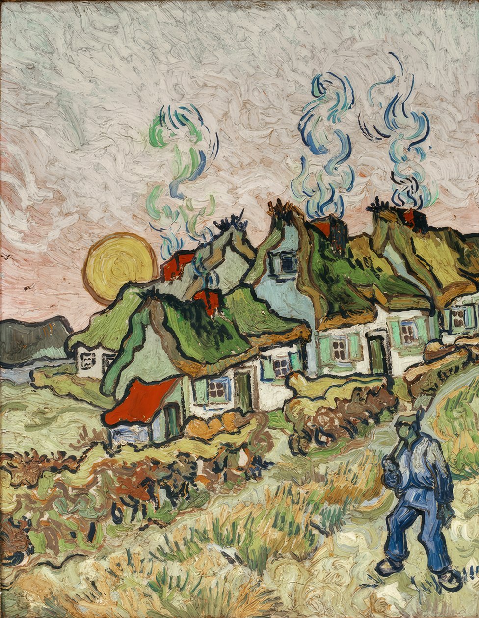 Gün batımında çiftlik evleri by Vincent van Gogh