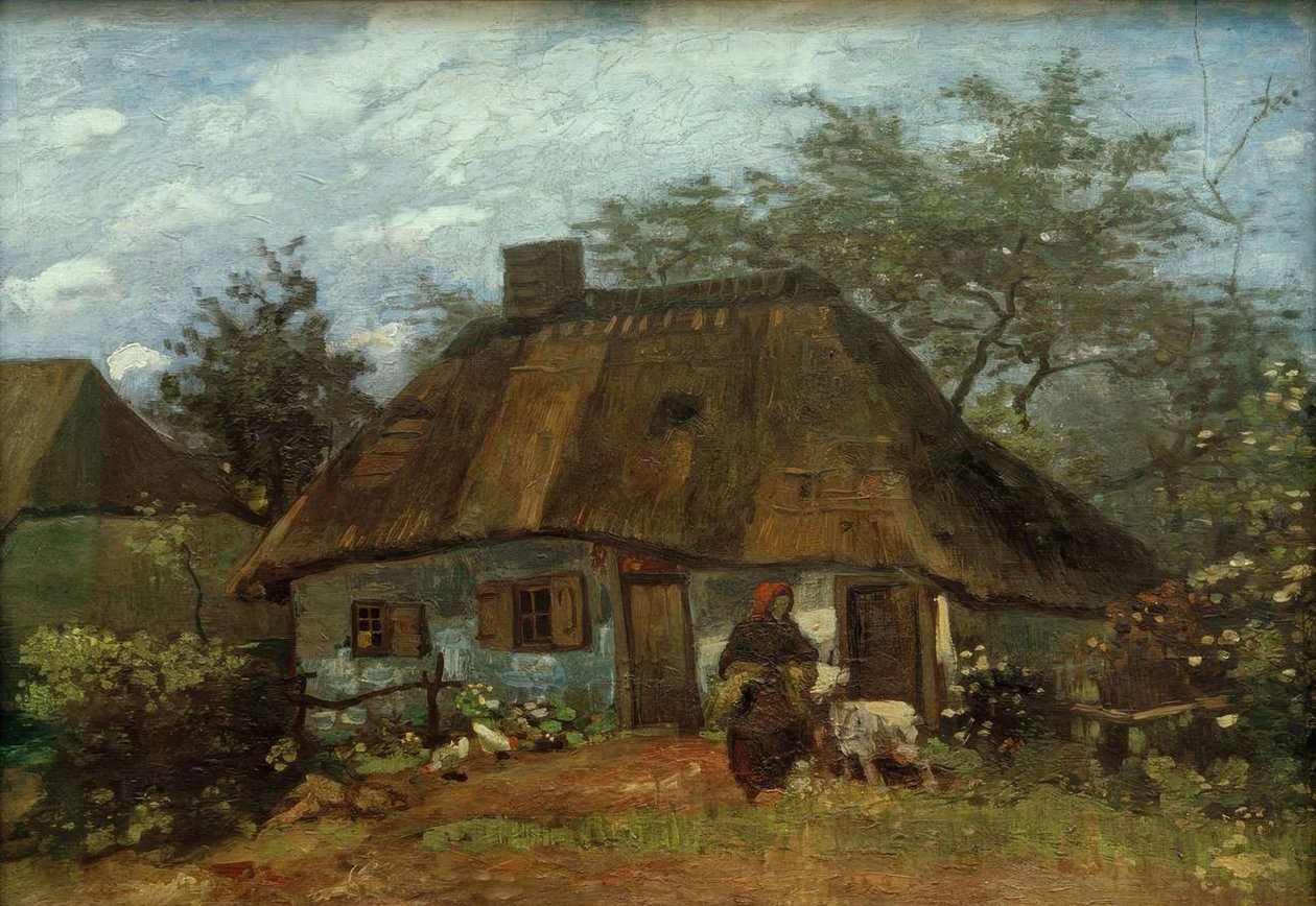 Çiftlik evi ve keçi olan kadın by Vincent van Gogh