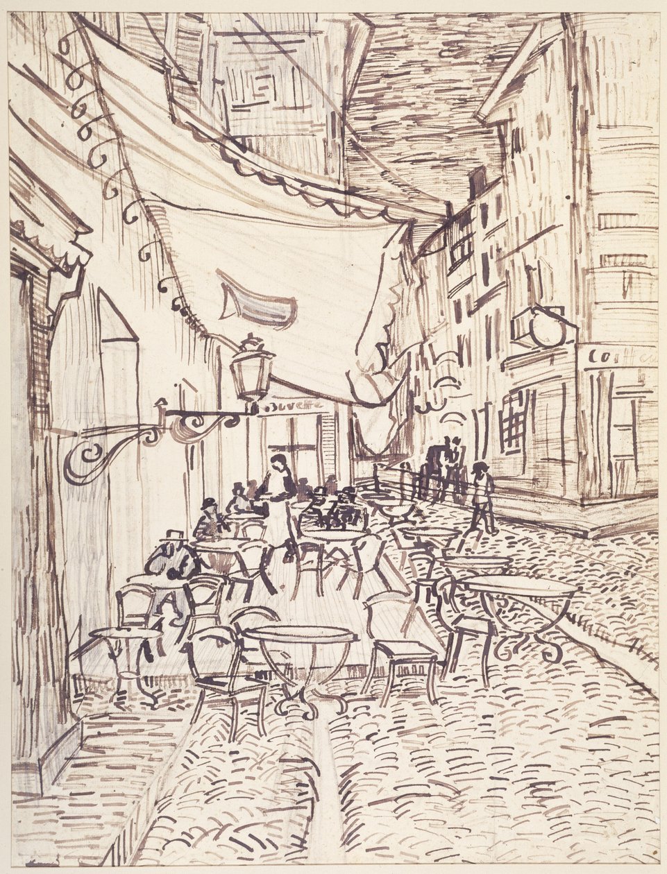 Cafe Terrace at Night, Eylül 1888 (kağıt üzerine grafit ile kamış kalem ve mürekkep) by Vincent van Gogh