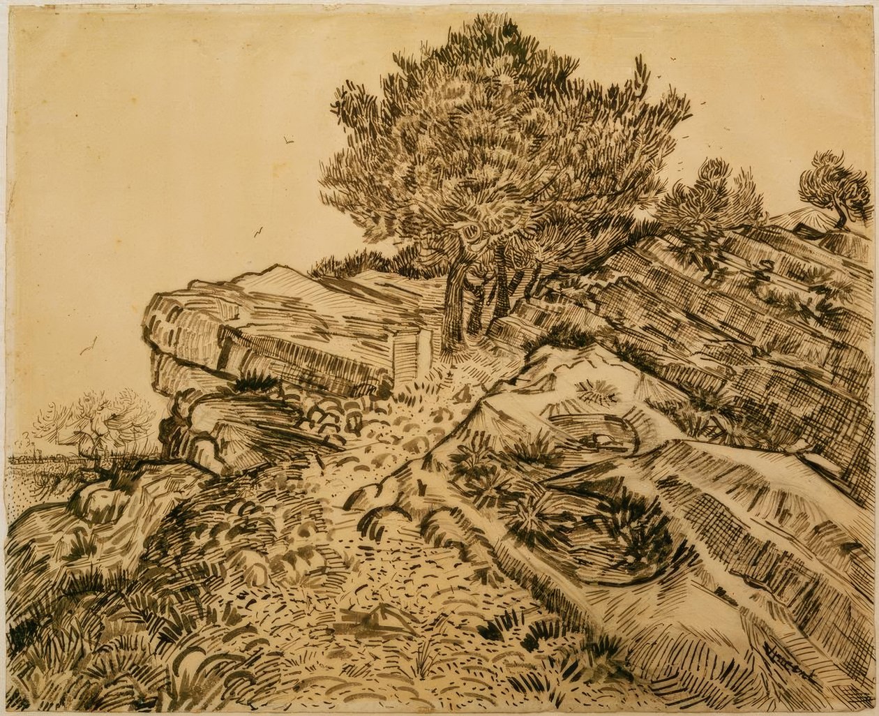 Çam ağaçları ile Montmajour kayası by Vincent van Gogh