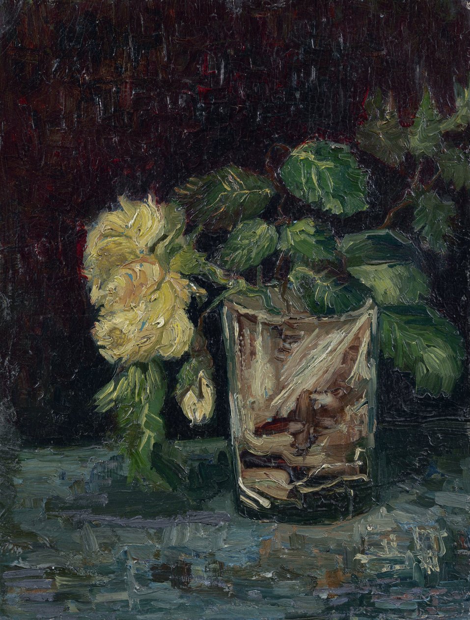 Sarı Güllü Cam (verre avec roses jaunes) par Gogh, Vincent, van (1853-1890). Karton üzeri yağlı boya, ebat : 35x27 by Vincent van Gogh