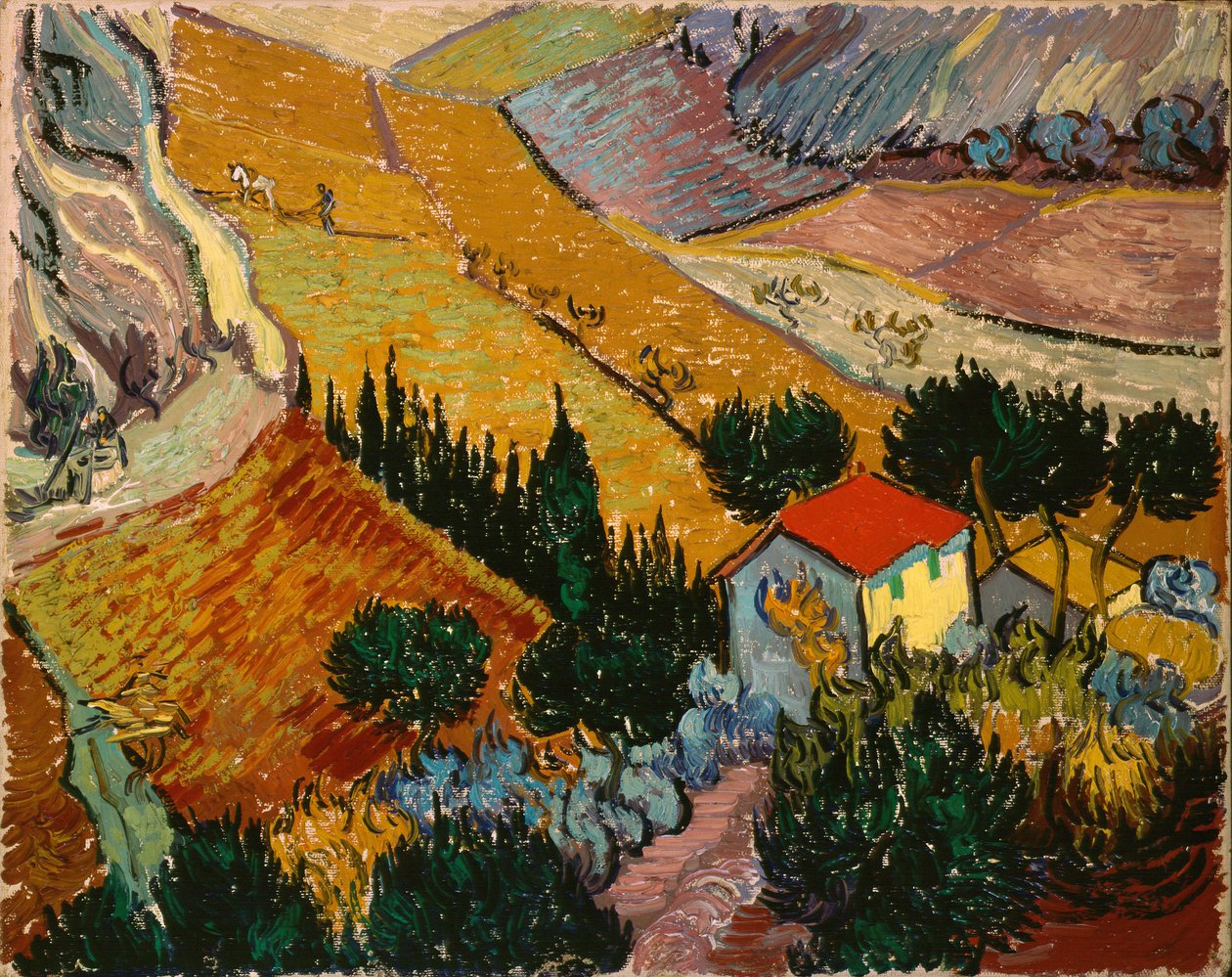 Ev ve pulluk ile manzara by Vincent van Gogh