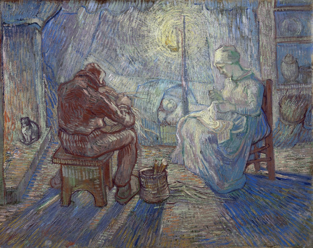 "Gece" (Gece) Bir İç Mekanda Köylü Ailesi - Vincent van Gogh
