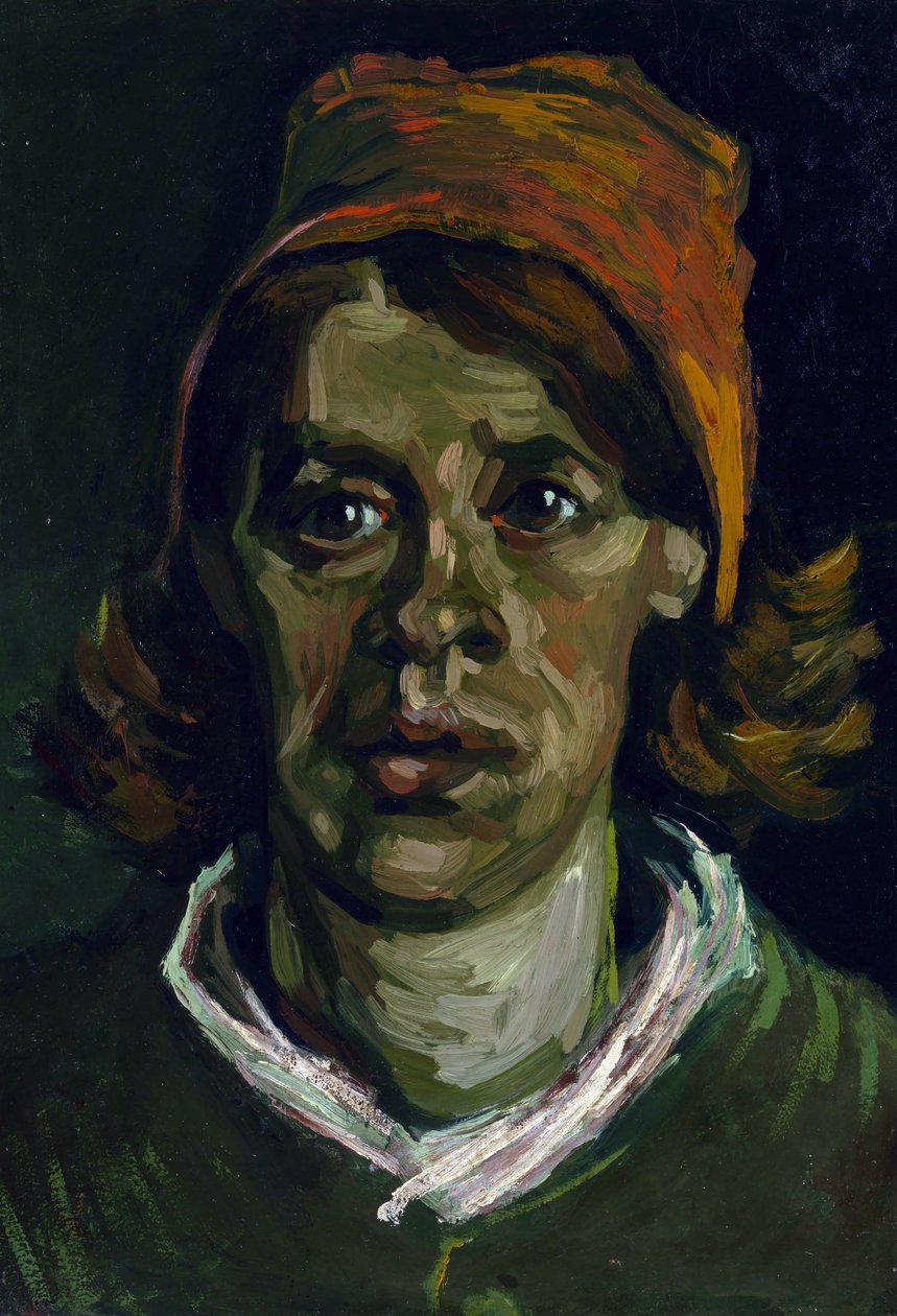 "Kırmızı Başlıklı Köylü Kadın Portresi" (Kırmızı Başlıklı Köylü Kadının Başı) Resmi Vincent Van Gogh (1853-1890) by Vincent van Gogh