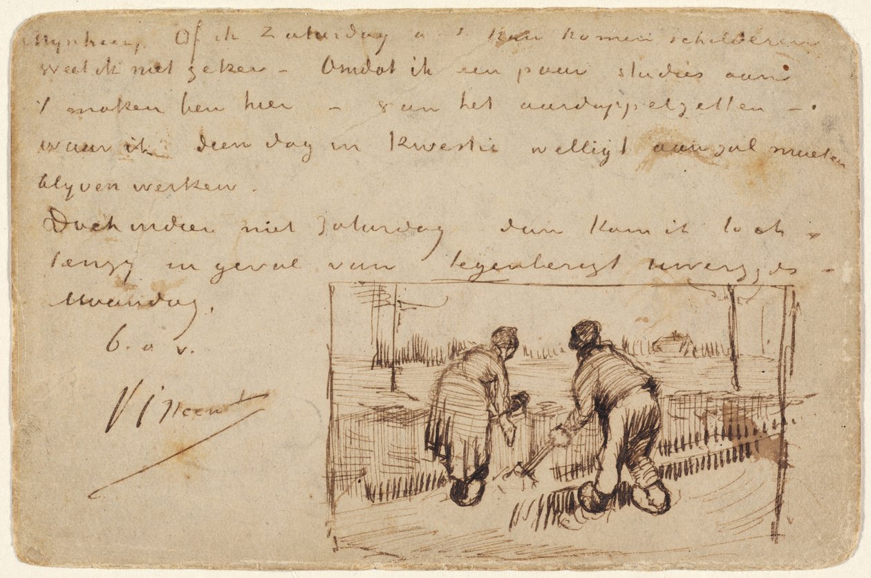 İki Köylü Kazma ile Kartpostal by Vincent van Gogh