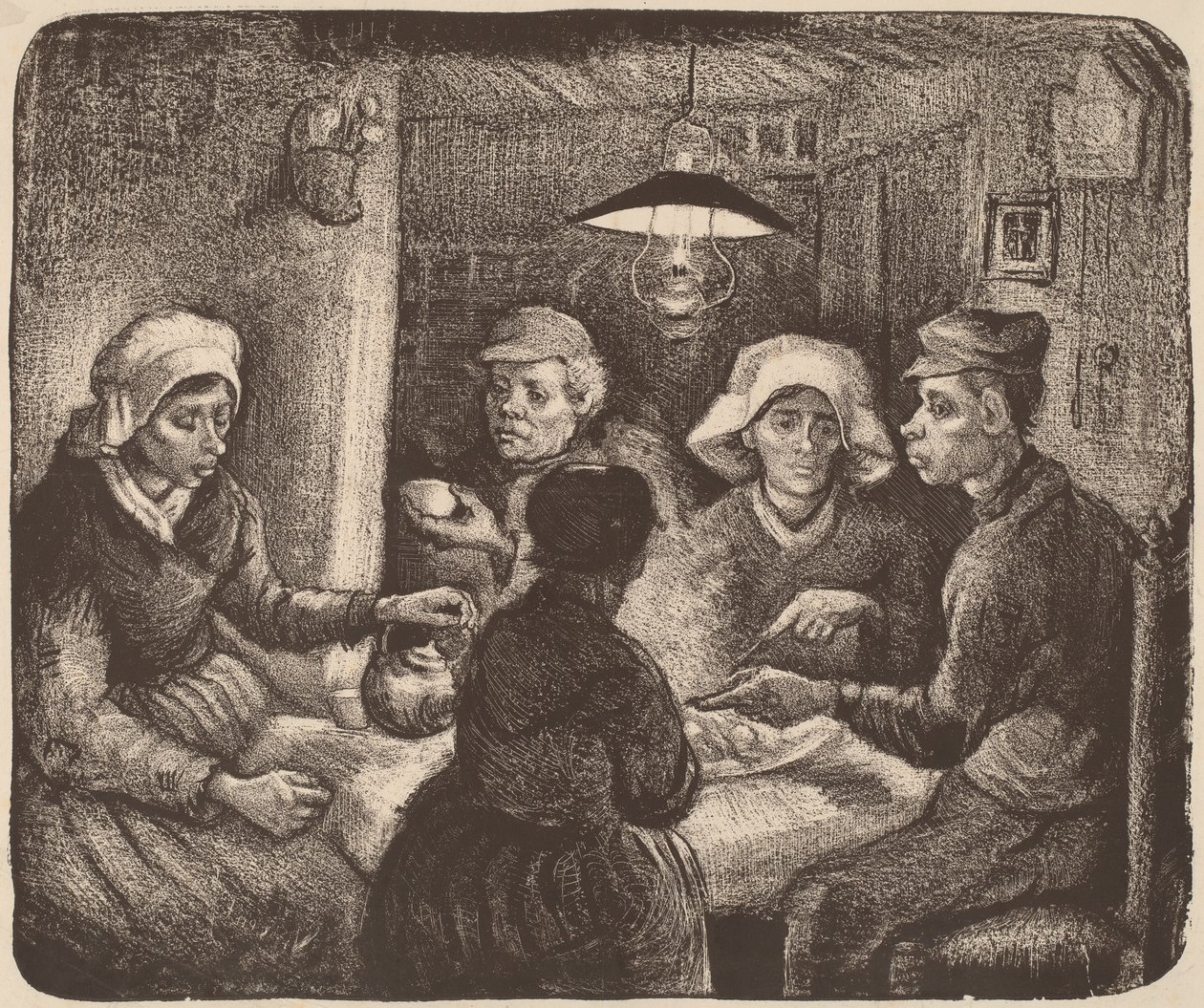 Patates Yiyenler, 1885 (koyu kahverengi litografi) by Vincent van Gogh